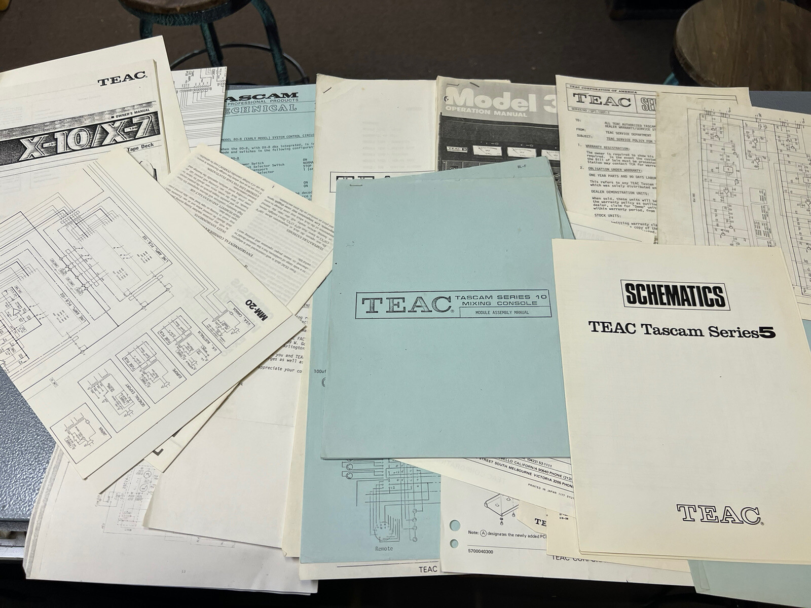 Lot of Vintage Teac Tascam Dealer Sheets Diagrams & Papers from repair shop