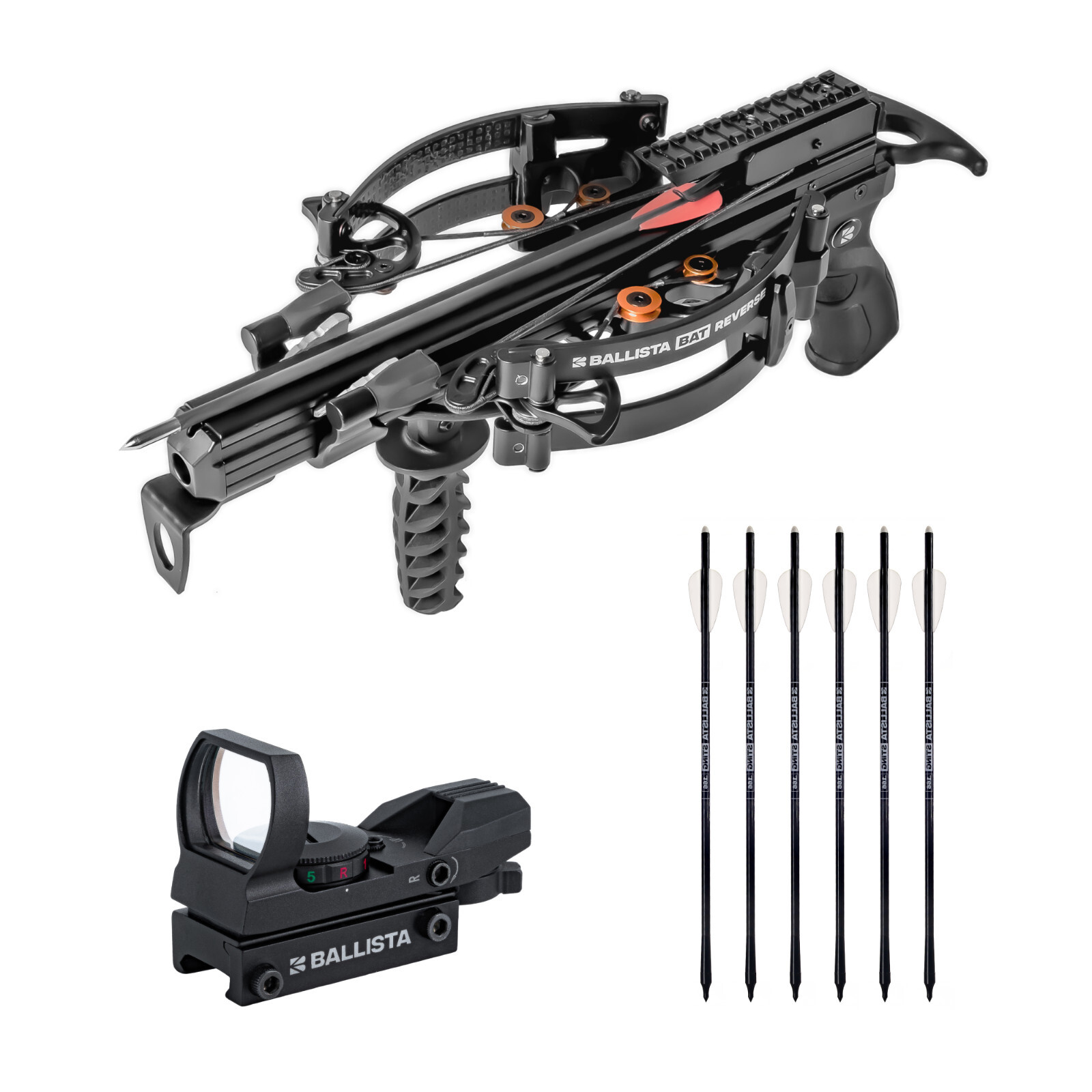 BALLISTA Bundle: Bat Reverse Crossbow + Red Dot 1x22x34mm + Sting Bolts 13"