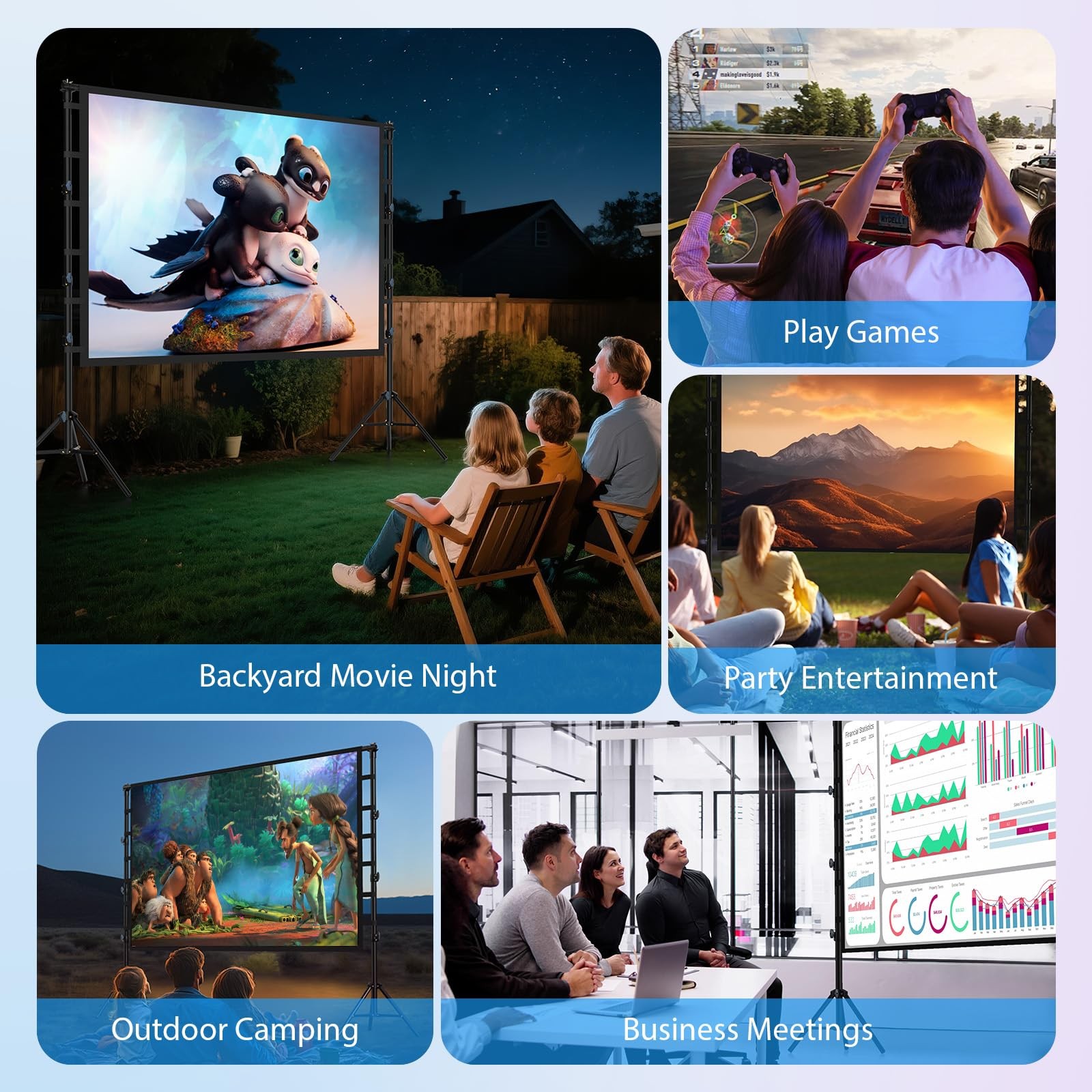 200 Inch Projector Screen with Stand: 16ft Portable Large Projection Screen a...