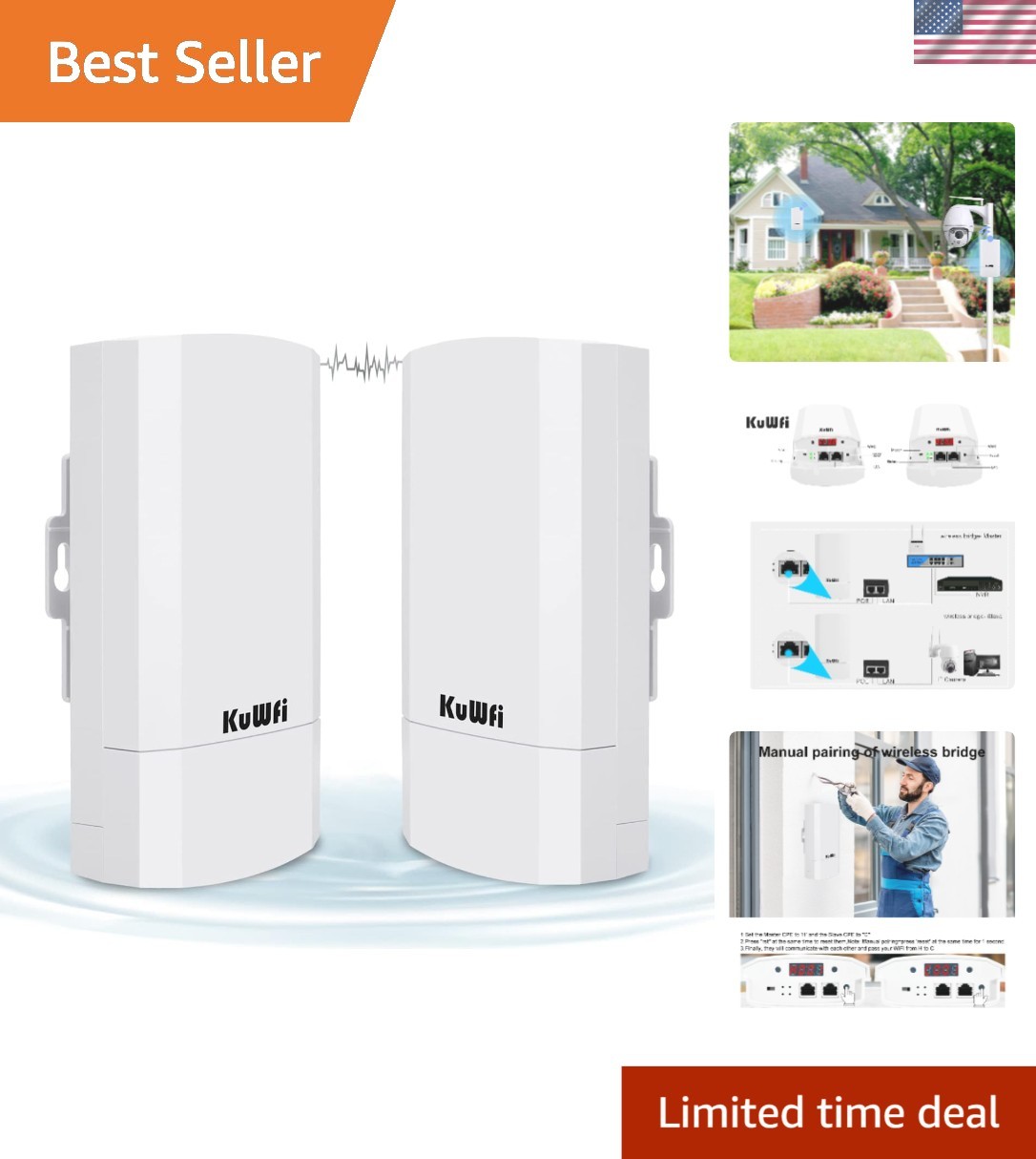 High-Performance 2-Pack Wireless Bridge - Outdoor 300Mbps WiFi Kit for Starlink