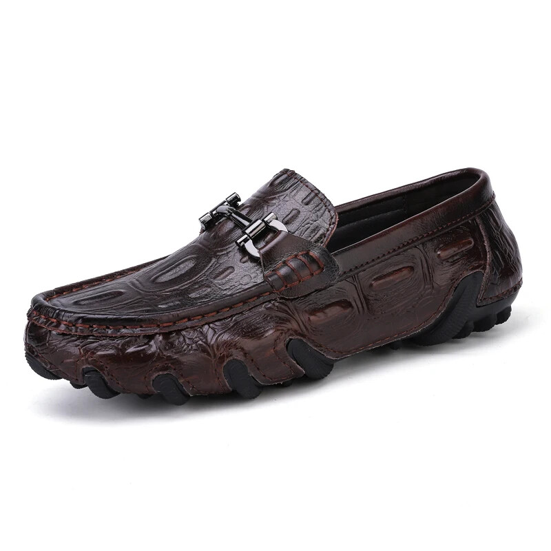 Men's Casual Shoes Leather Crocodile Style Loafers Moccasins Comfort Slip On