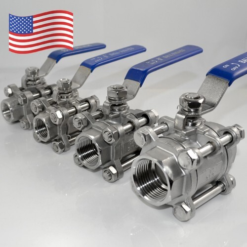1/2" 3/4" 1" 3-Piece Full Port Ball Valve NPT Threaded Stainless Steel US STOCK