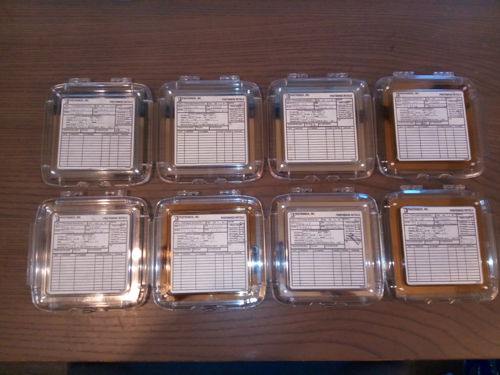LOT OF 8 PHOTRONICS PHOTOMASK RETICLE TI9826 #9826-01,02,03,04,05,06,07,08