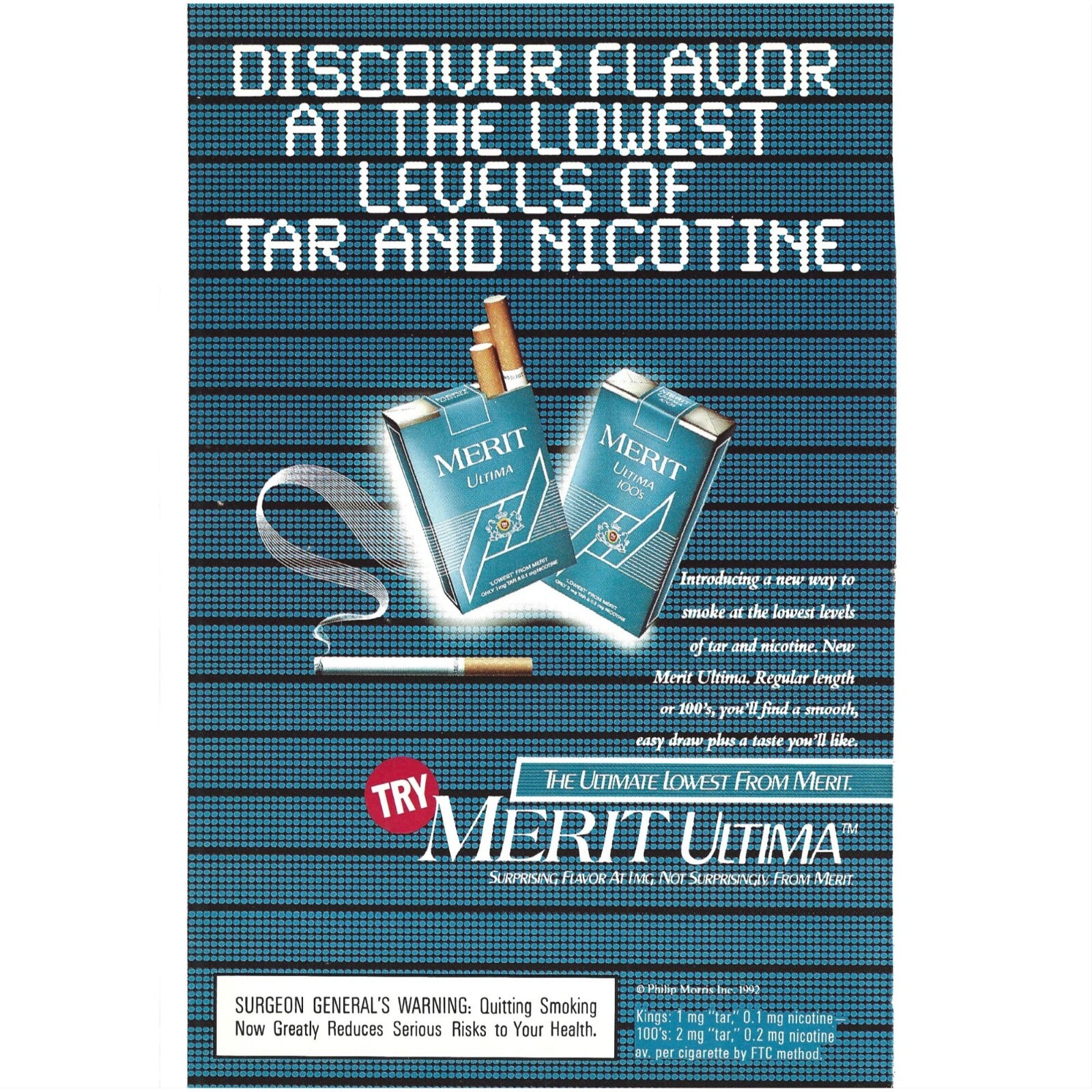 Merit Ultima Cigarette Tobacco Advert 1980s Vintage Print Ad