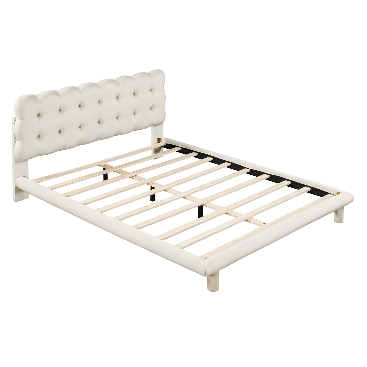 Queen Size Bed Frame Upholstered Platform Bed Frame w/ LED Lights US