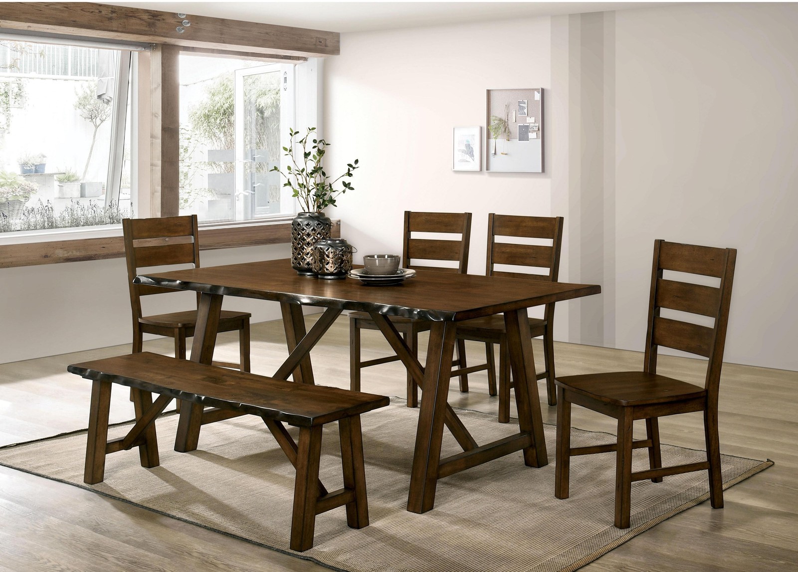 Rustic Walnut Finish 1pc Bench Only Live Edge Design Distressed Wood Seat Dini