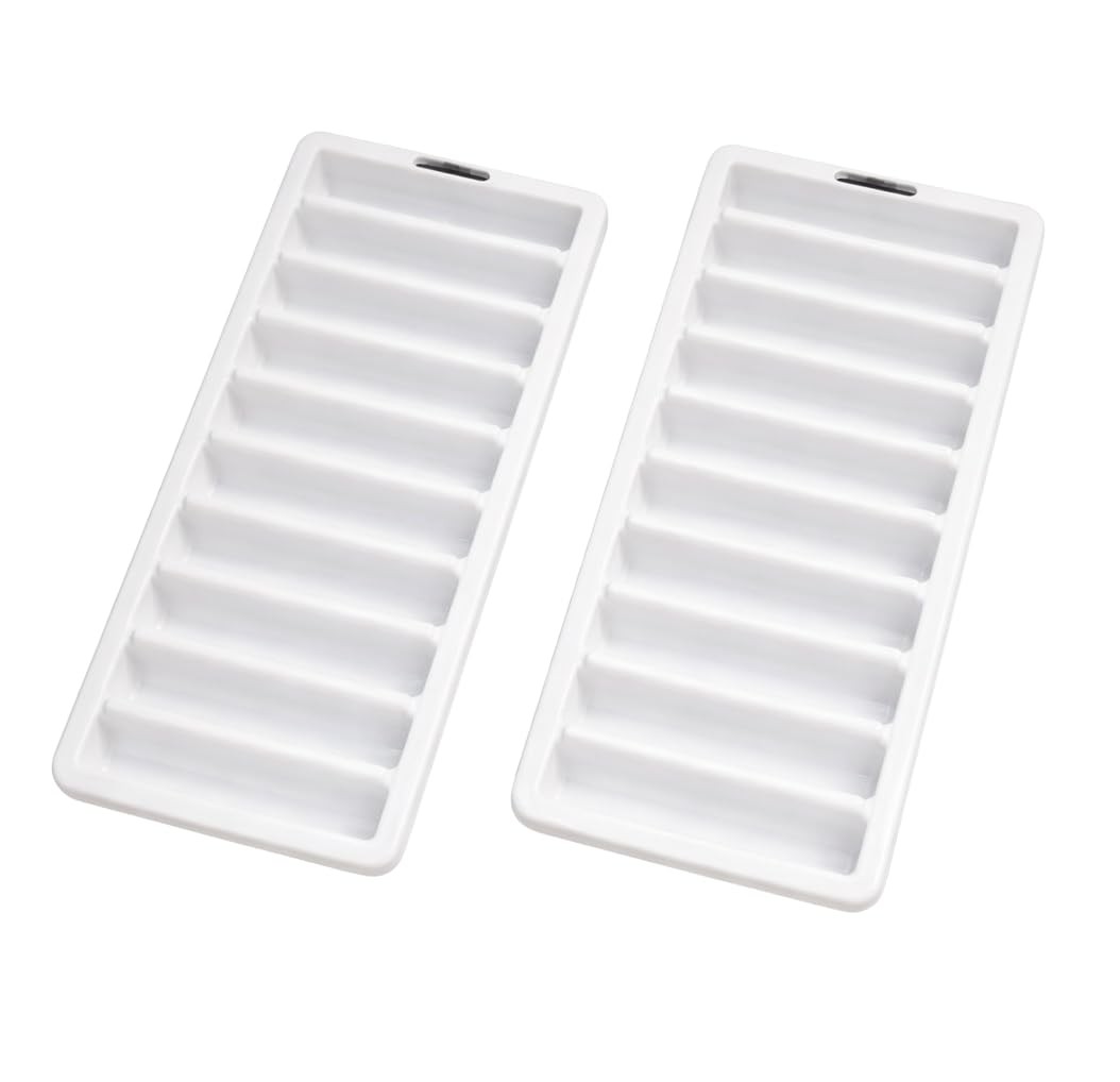 Set of 2 Ice Stick Trays – BPA-Free Plastic, 9.5"L x 4.5"W x 0.75"H, White