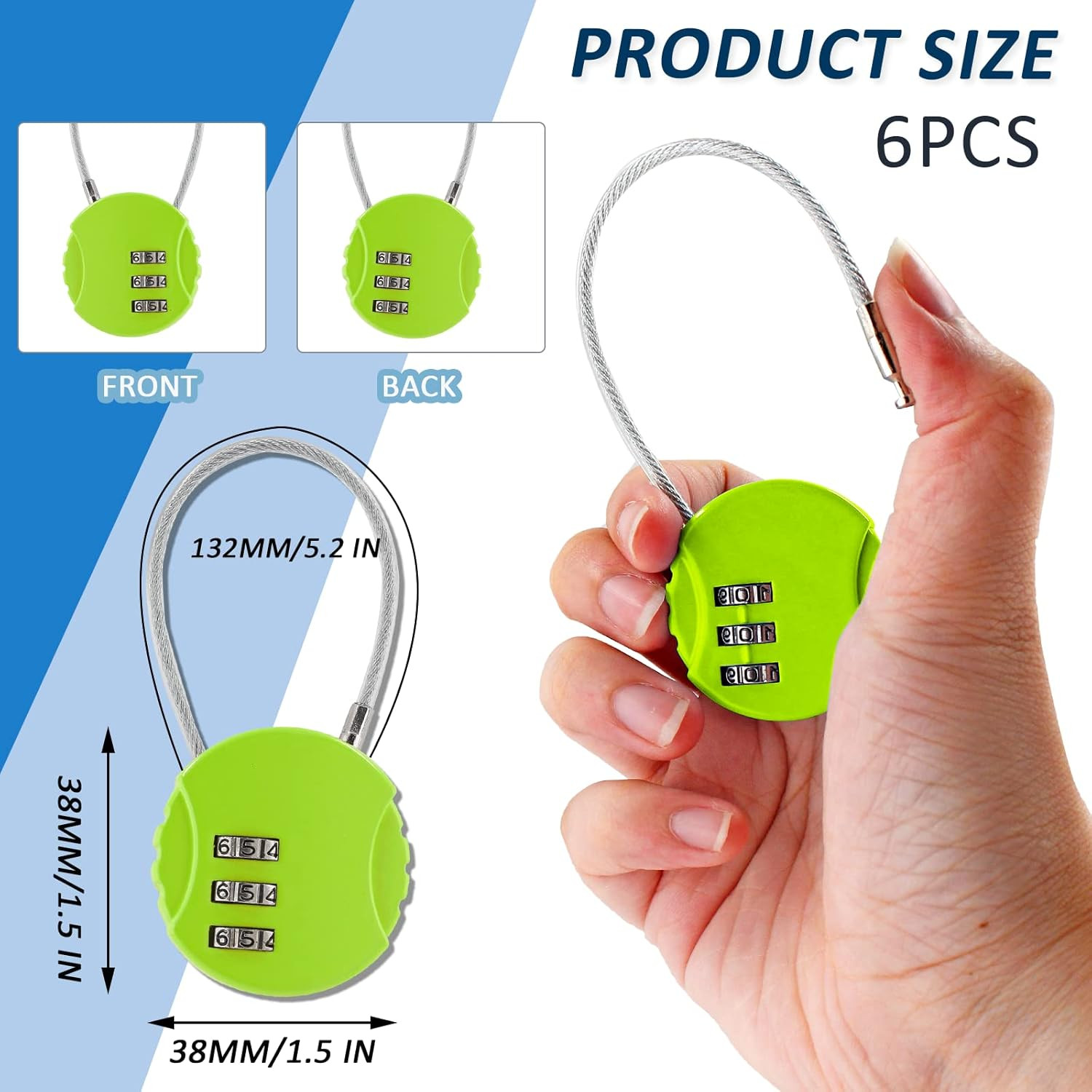 Litoexpe 6 Pcs Combination Lock, 3 Digit Outdoor Waterproof Padlock Code Lock Ca
