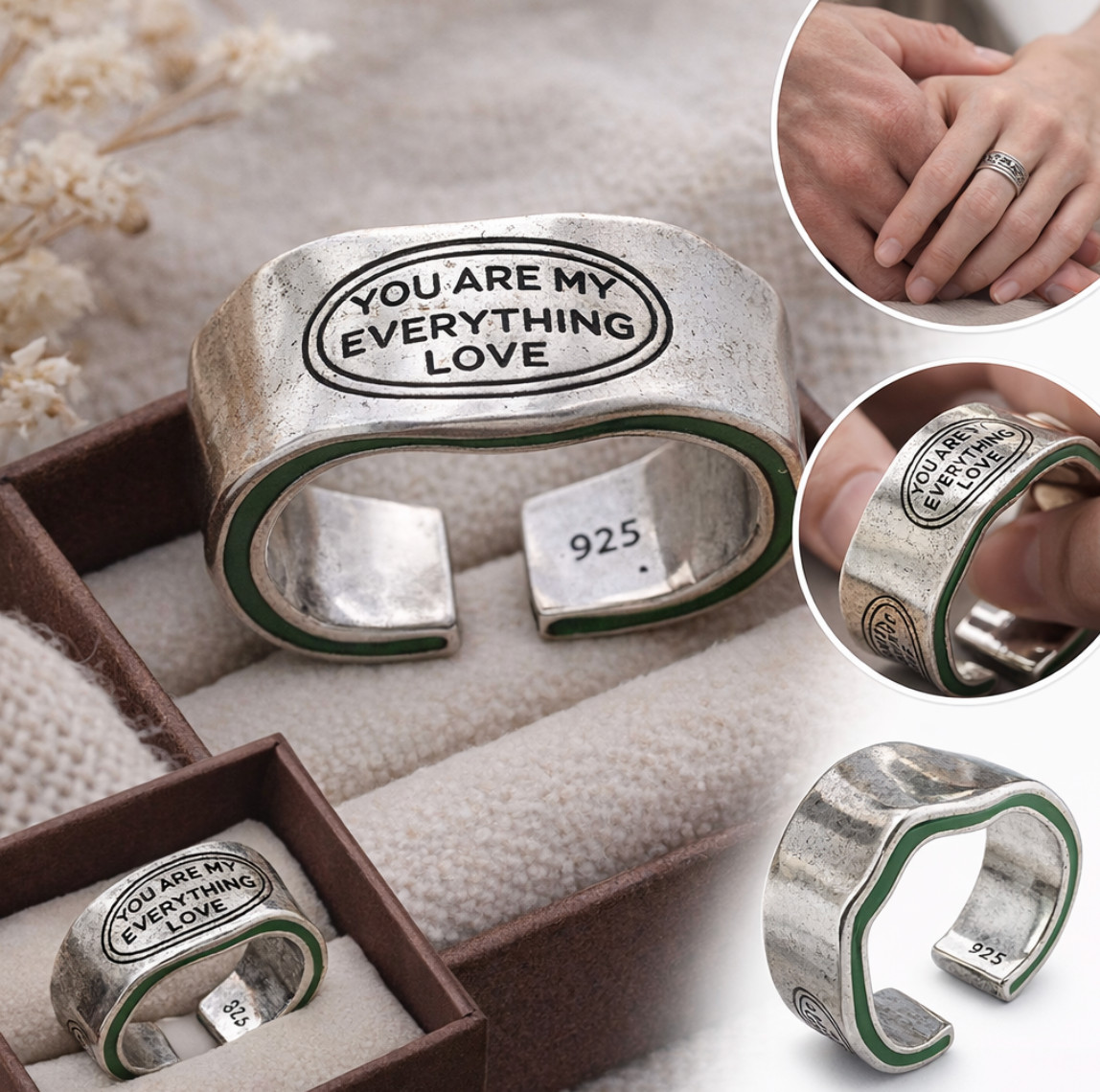Silvery Letter Engraved Elegant Ring Adjustable Love Rings Men Women JewelryGift