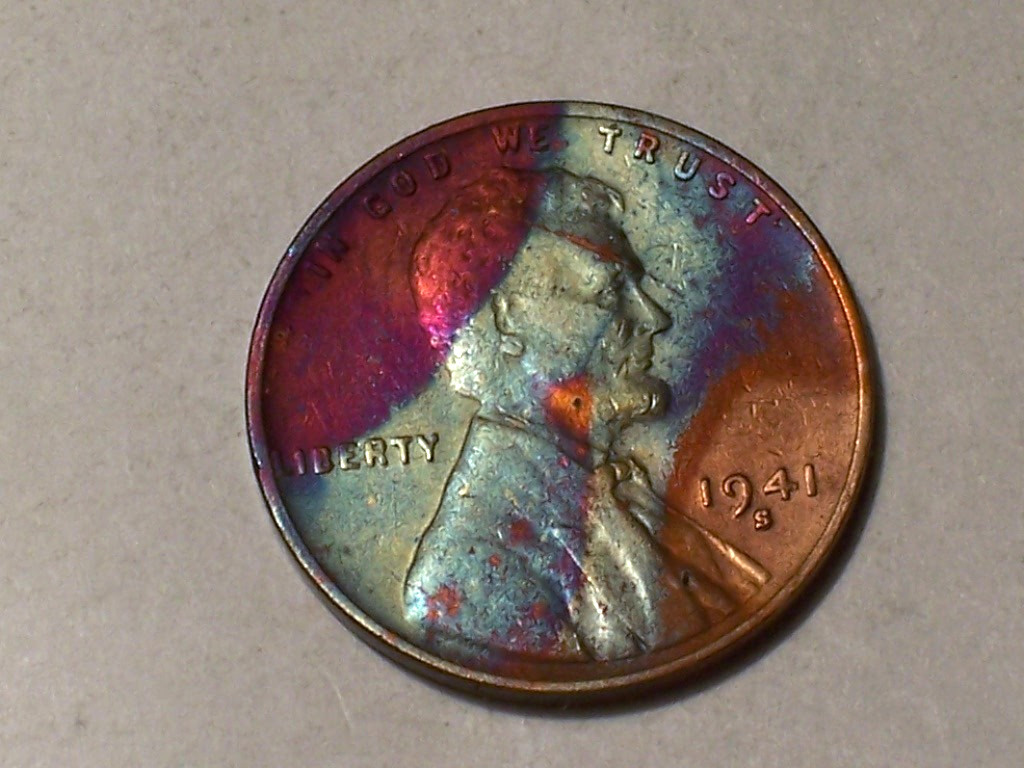 1941-S  @  Awesome" Blue and red hue colors on this old Lincoln Penny.!! 349*