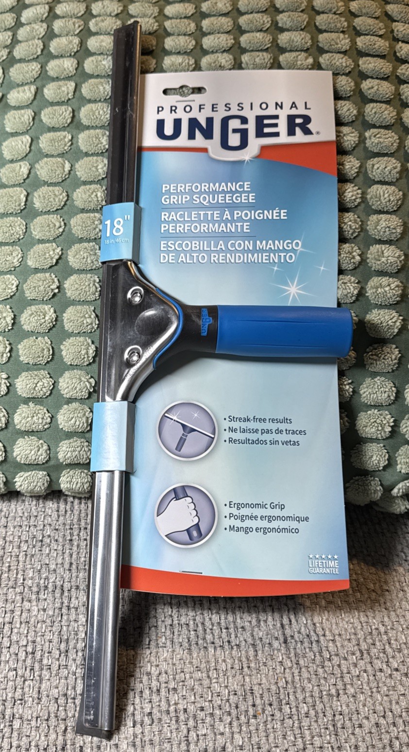Unger Professional Performance Grip Squeegee 18" Cleans Large Windows NEW 960140