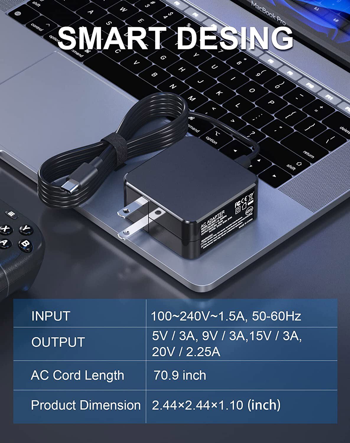 45W AC Adapter For Steam Deck Switch Charger Support PD Type-C Power Fast Charge