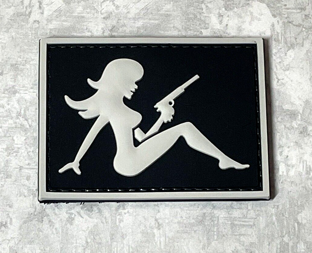Girl with Pistol Tactical PVC Rubber Patch, Girl Gun Facing Right Morale Patches