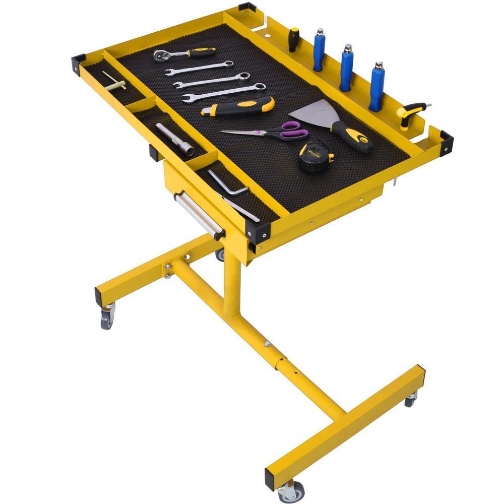 Adjustable Work Table w/Drawer Four 2.5" Swivel Casters and Rubber Bumper Corner