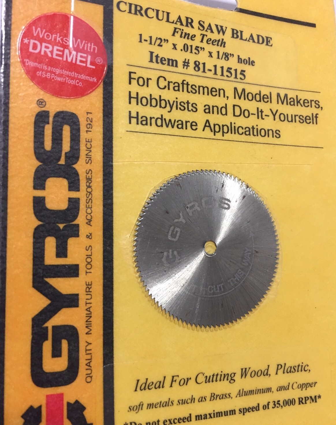 Gyros Tools 81-11515  Fine-Teeth Circular Saw Blade 100 TPI -1-1/2 X .015 X 1/8