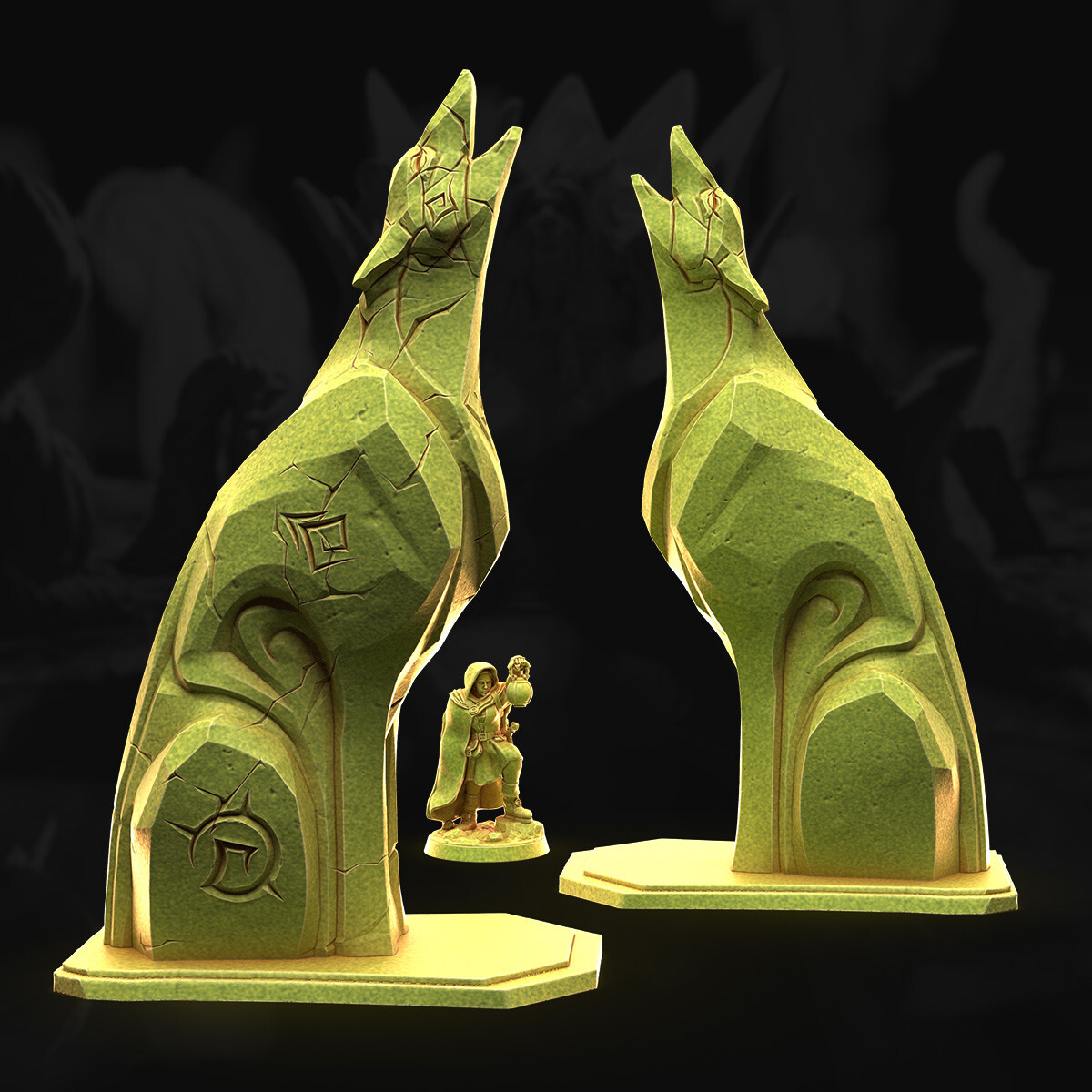 Tabletop Terrain - Fantasy - Wolf Statues