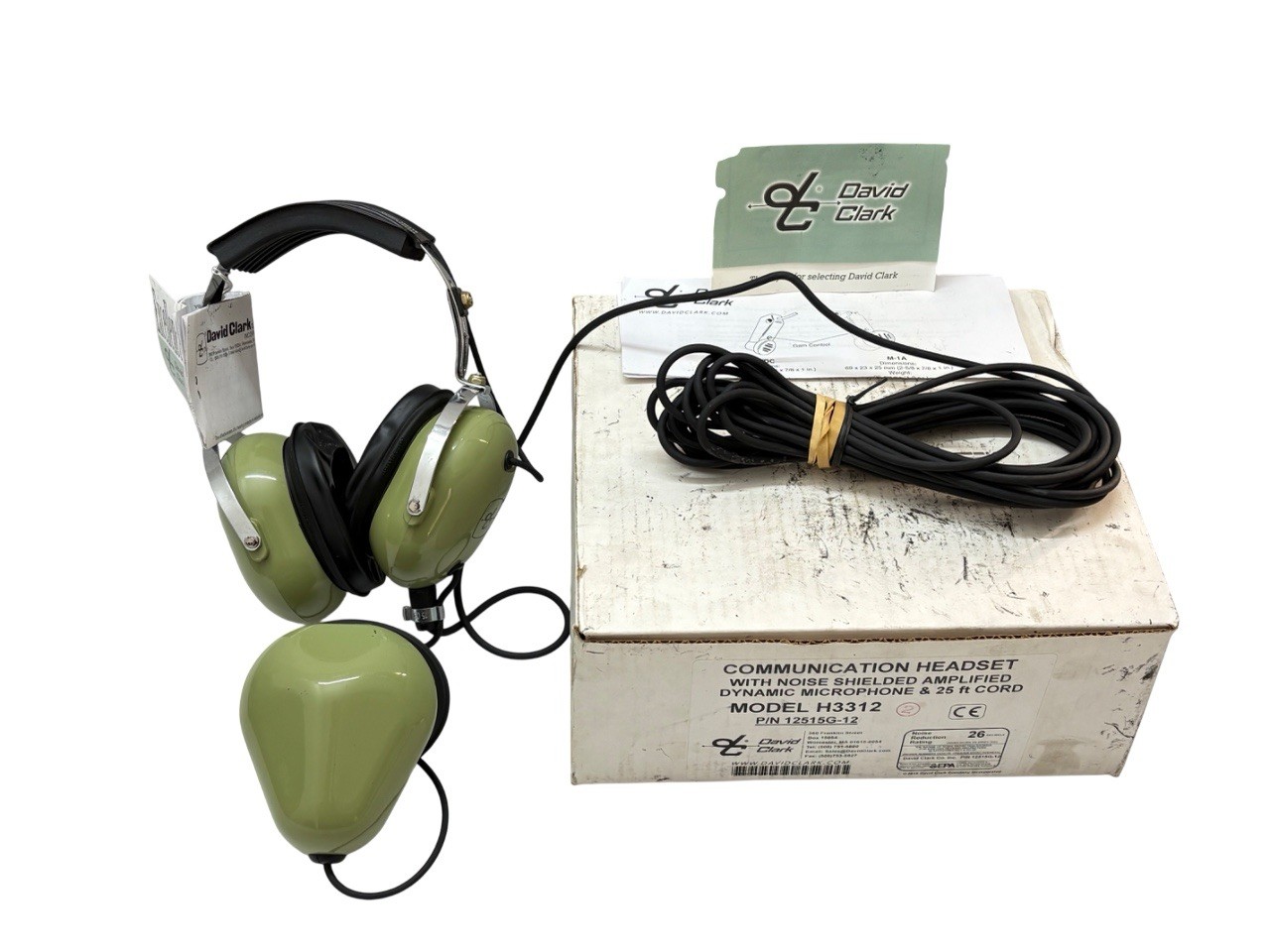 David Clark H3312 Ground Support Headset w/ Shielded Mic GSE 12515G-12