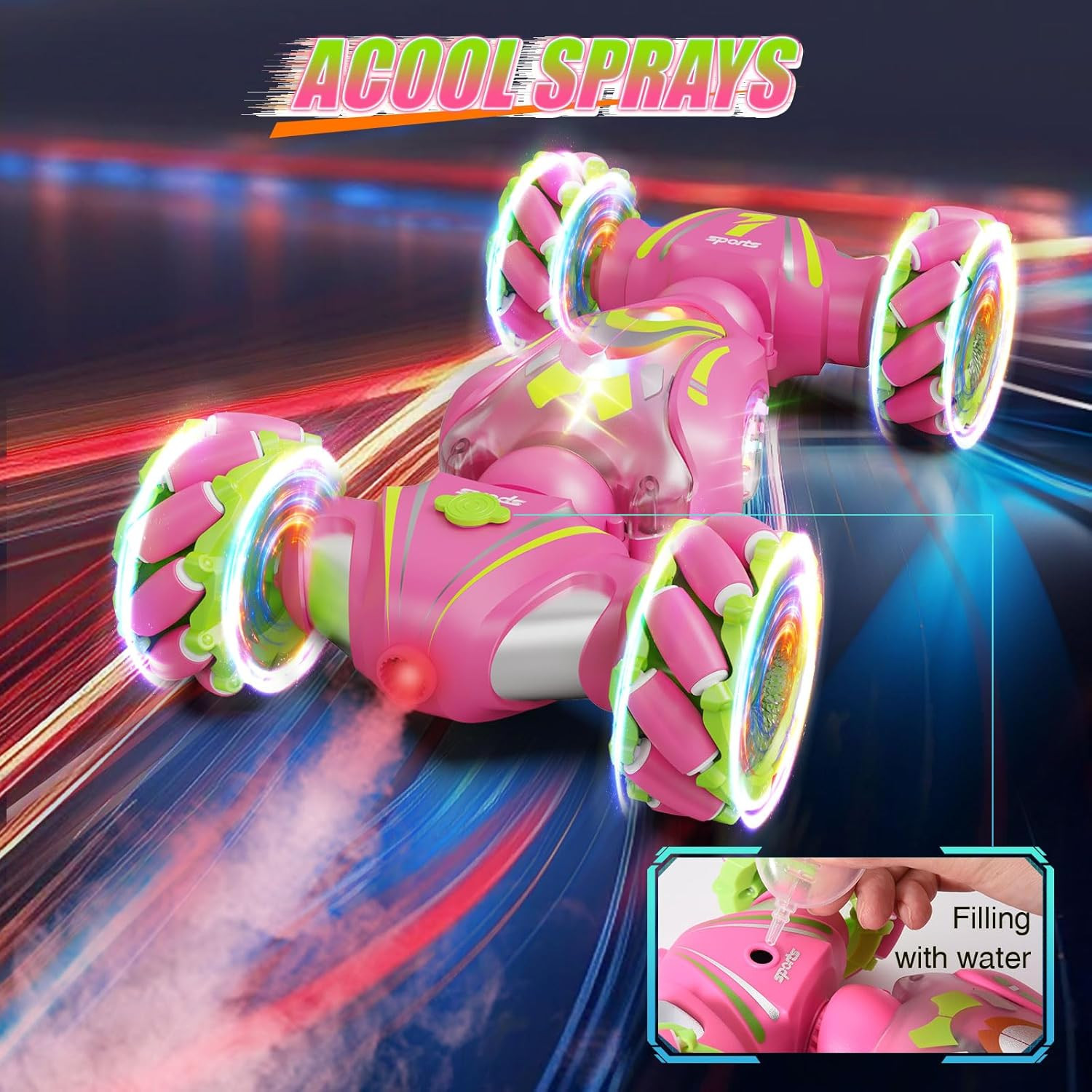 Remote Control Car, Pink RC Cars for Girls, Gesture Stunt with Light & Music, 4W