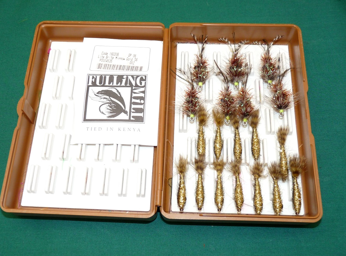 18 Fulling Mill salmon flies inc.  11 Lite brite Minnows & Fox Box