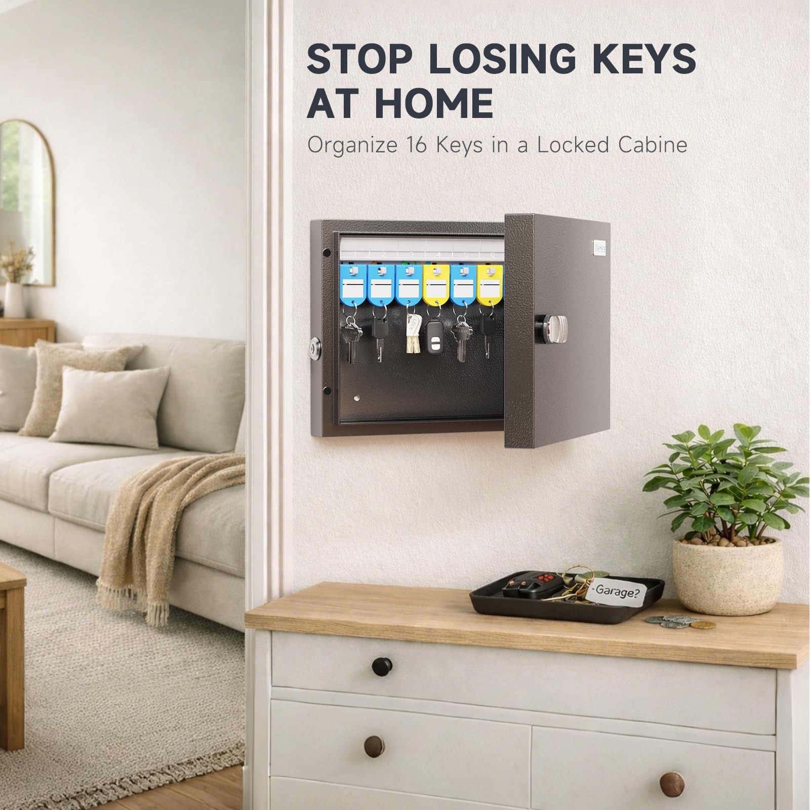 16 Key Lock Box with 3-Digit Combination Lock & Backup Key - Secure Key
