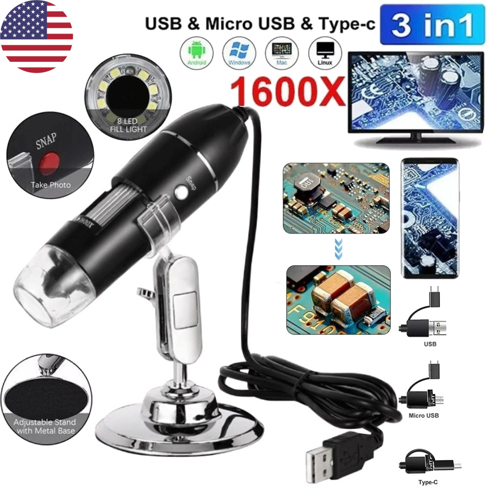 1600x Zoom 8 LED HD USB Microscope Digital Magnifier Endoscope Video Camera USA