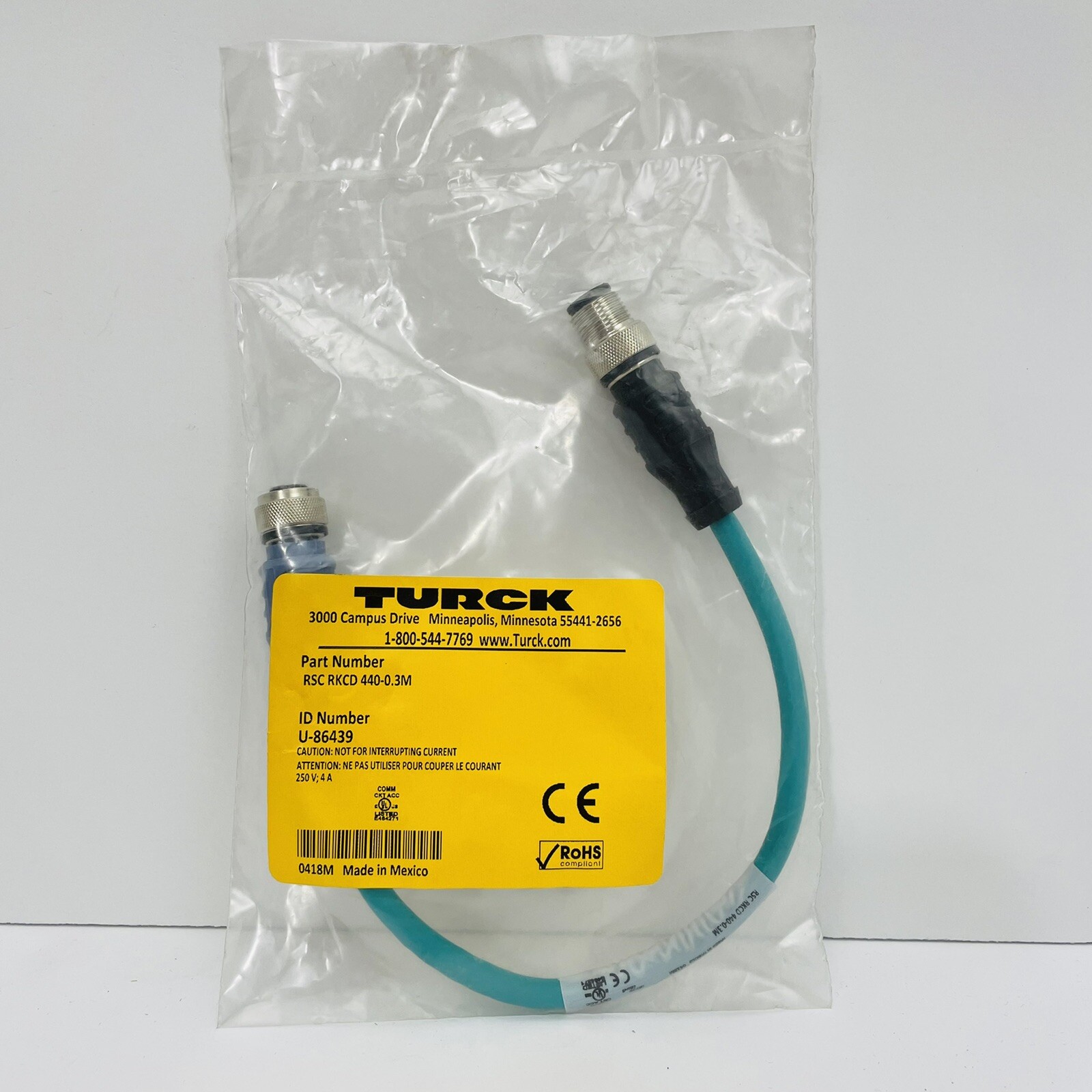 Turck RSC RKCD 440-0.3M Ethernet Cordset 0.3 Meters U-86439 ~NEW~