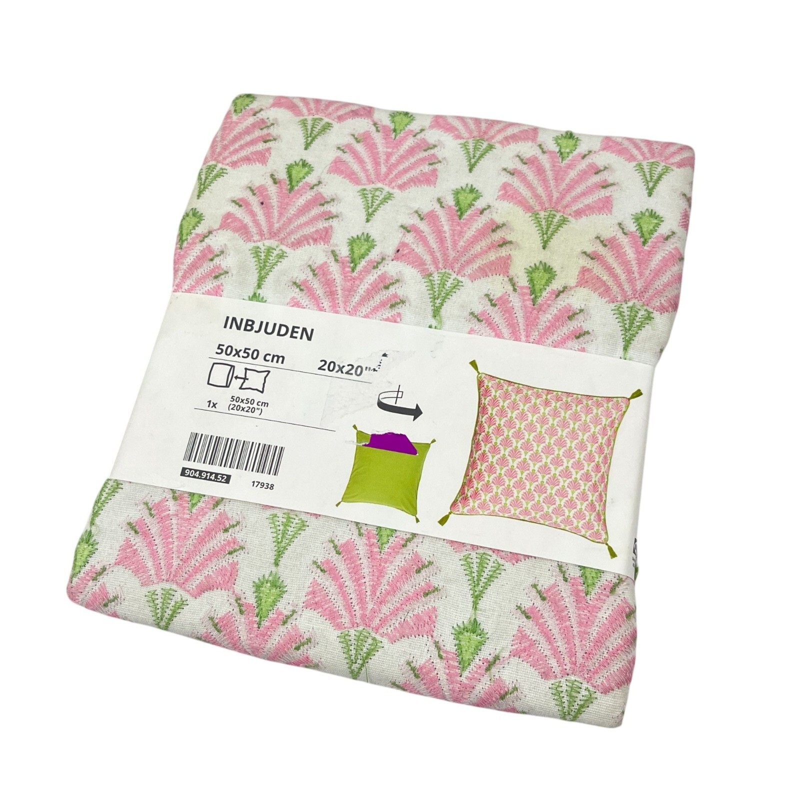 Inbjuden 50x50 Cm Cushion Cover With Tassels Cotton Blend Pink & Green Floral
