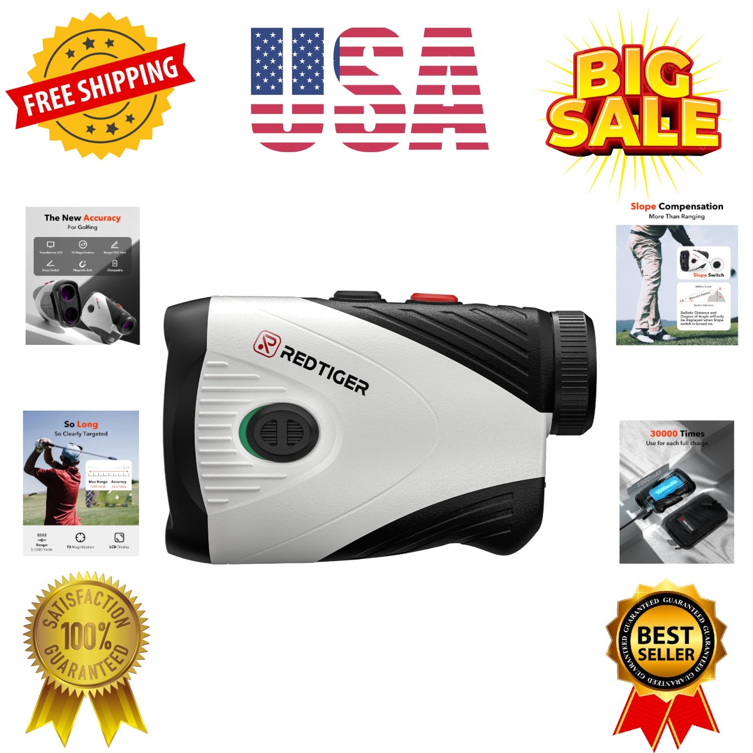 Golf Rangefinder with Slope, 1200 Yards Laser Range Finder Golfing, 7X Magnif...
