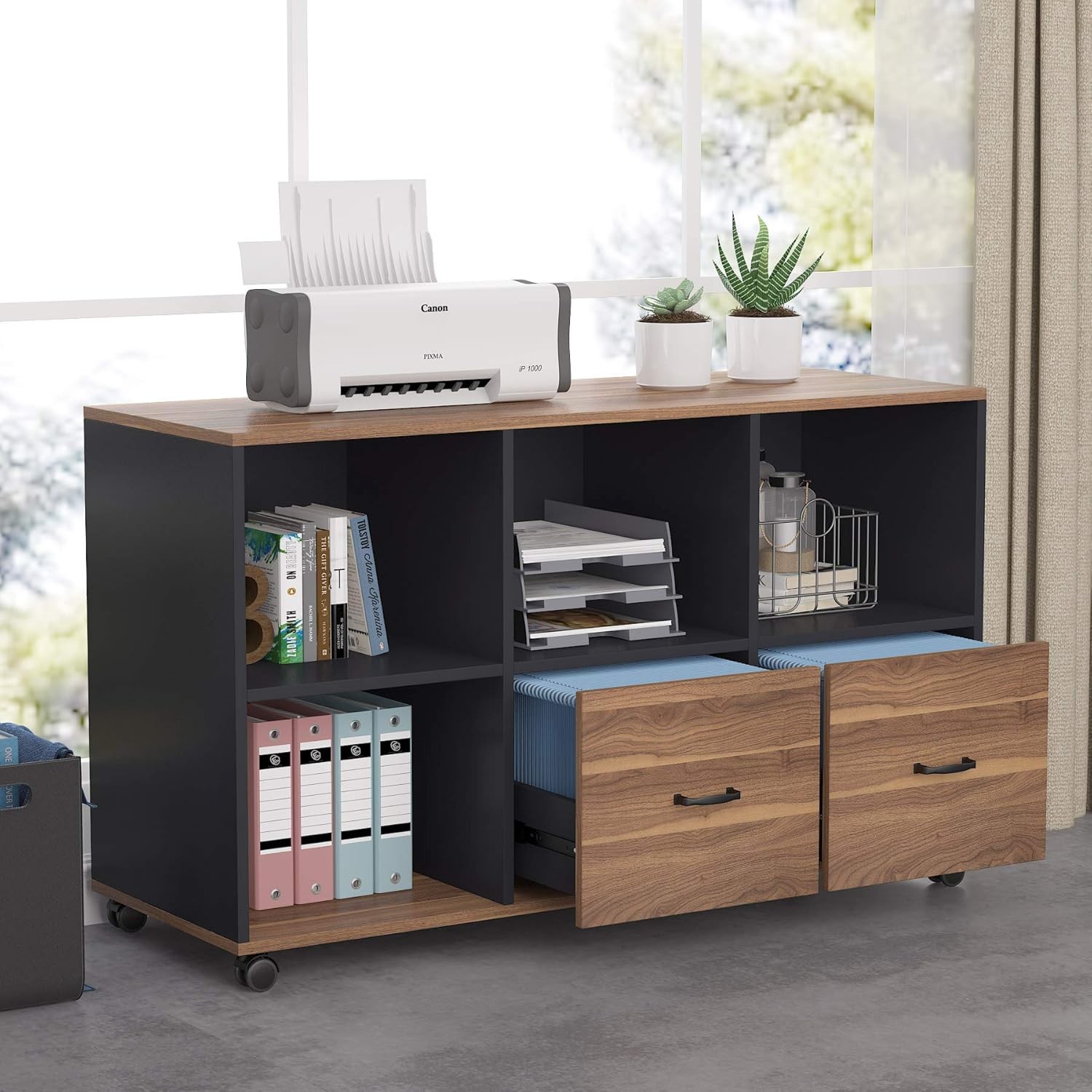 2 Drawers Lateral File Cabinets Home Office 43'' Mobile Wood Cabinet with Wheels