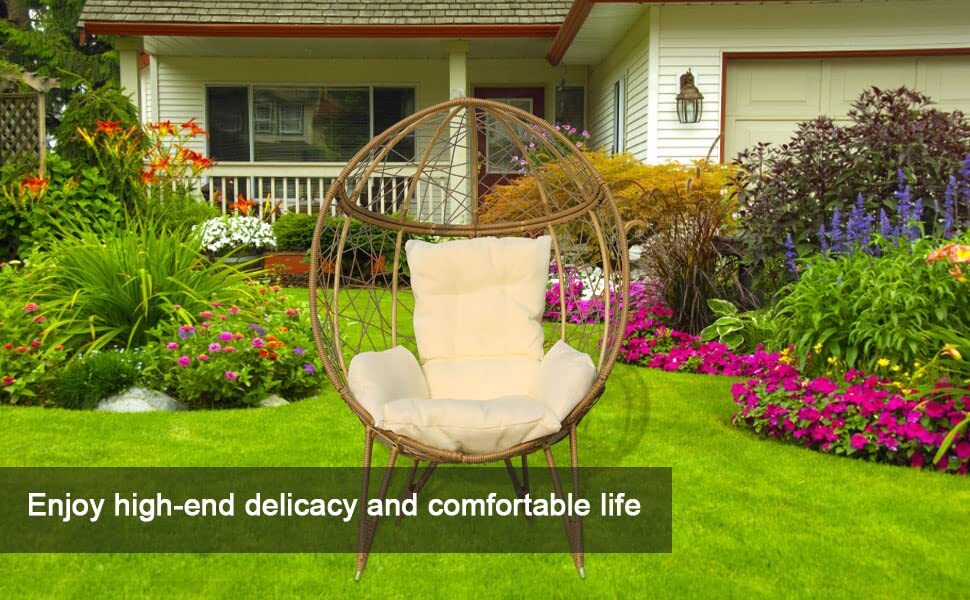 Outdoor Patio Wicker Oversized Lounger Teardrop Egg Chair with Stand Cushions