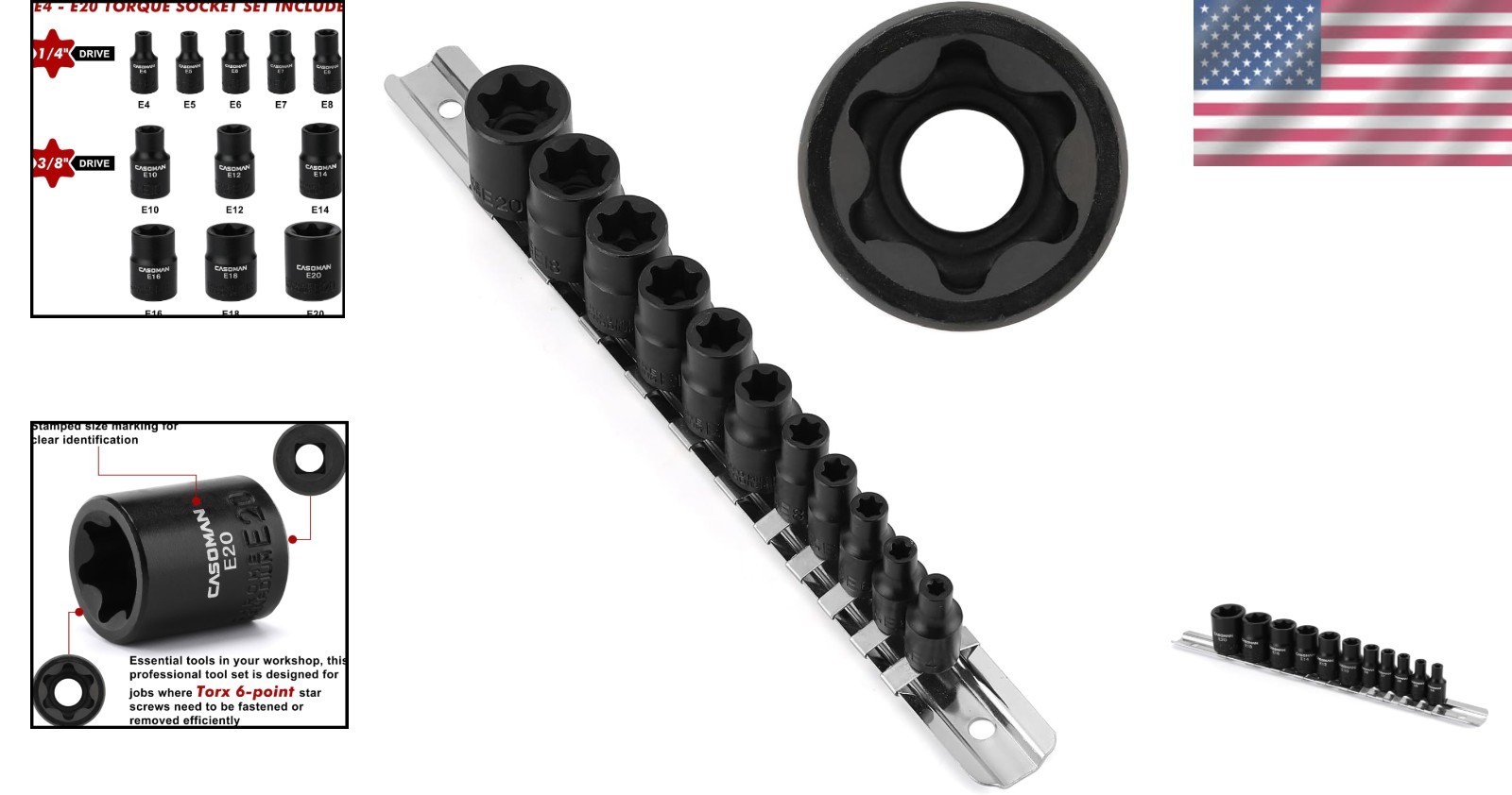 Comprehensive 11PC Chrome Vanadium E-Torx Socket Set with Black Phosphate Finish