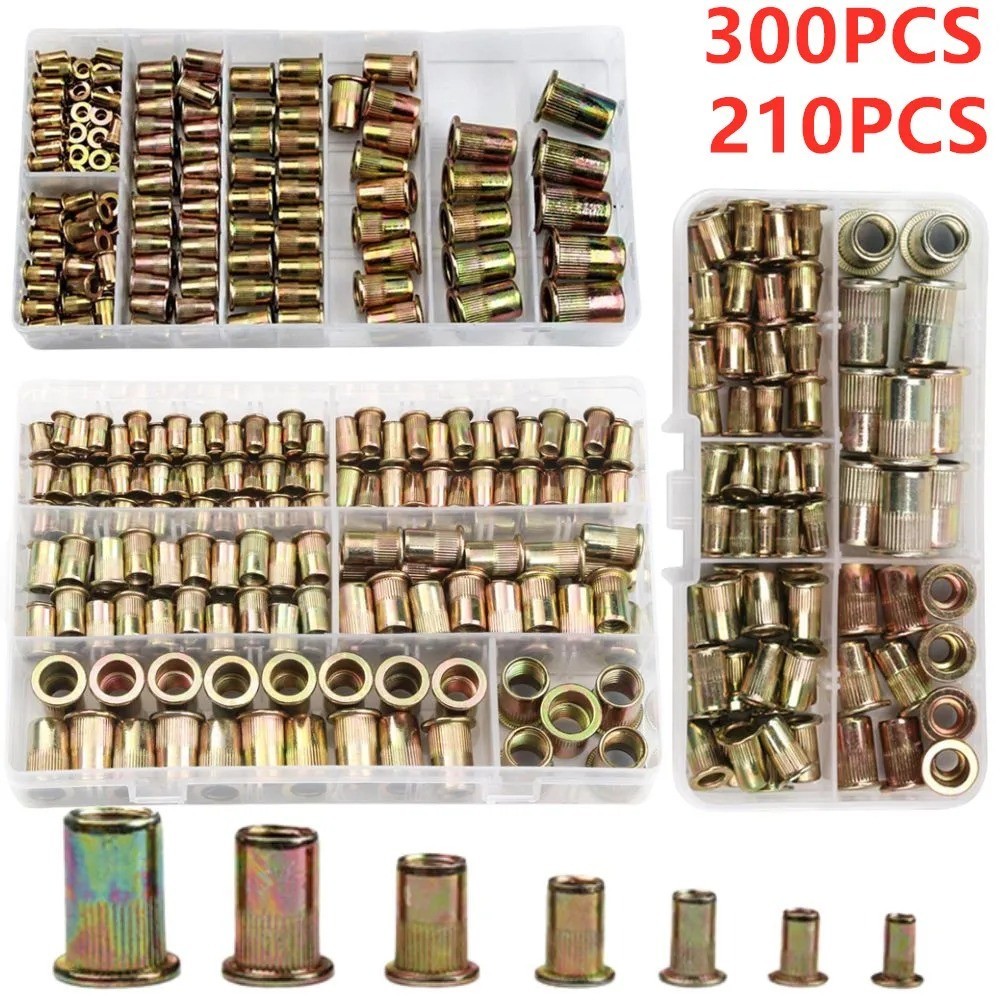 300/165/100PCS BoxRivet Nut Kit Mixed Zinc Steel Rivnut Insert Nutsert Threaded