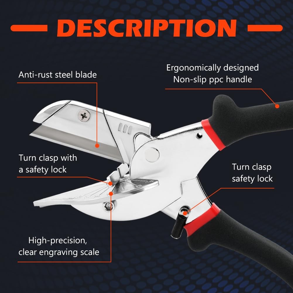 Multi Angle Miter Shear Cutter Hand Tool 45-135 Degree Adjustable Angle Shears