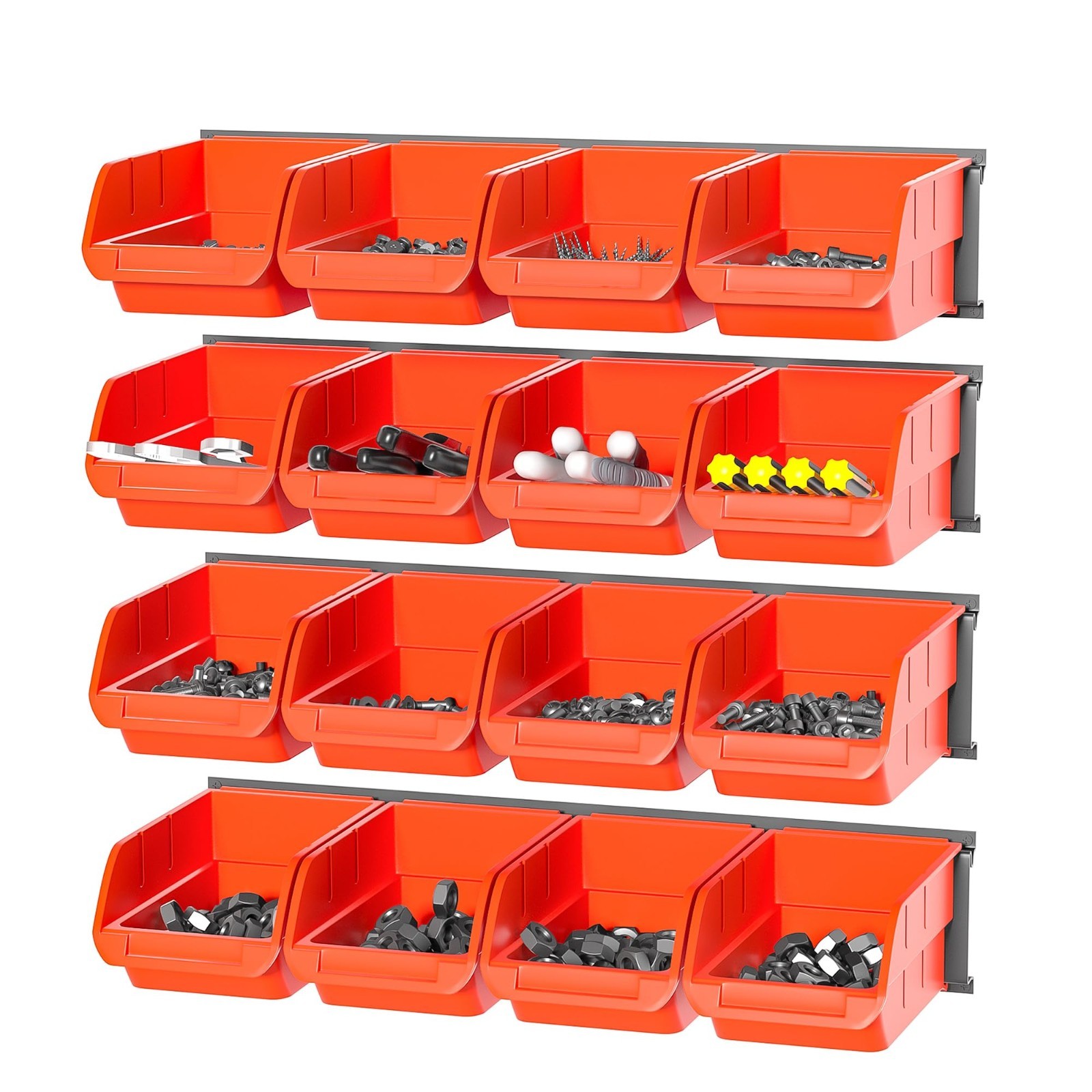 Wall Mounted Storage Bins - Plastic Organizer for Garage Tools, Screws, Nuts & B