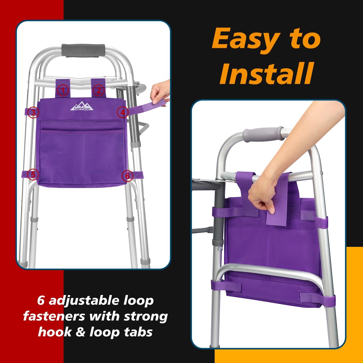 supregear Walker Side Bag, Multi Pocket Storage Pouch for Folding Walker, Wat...