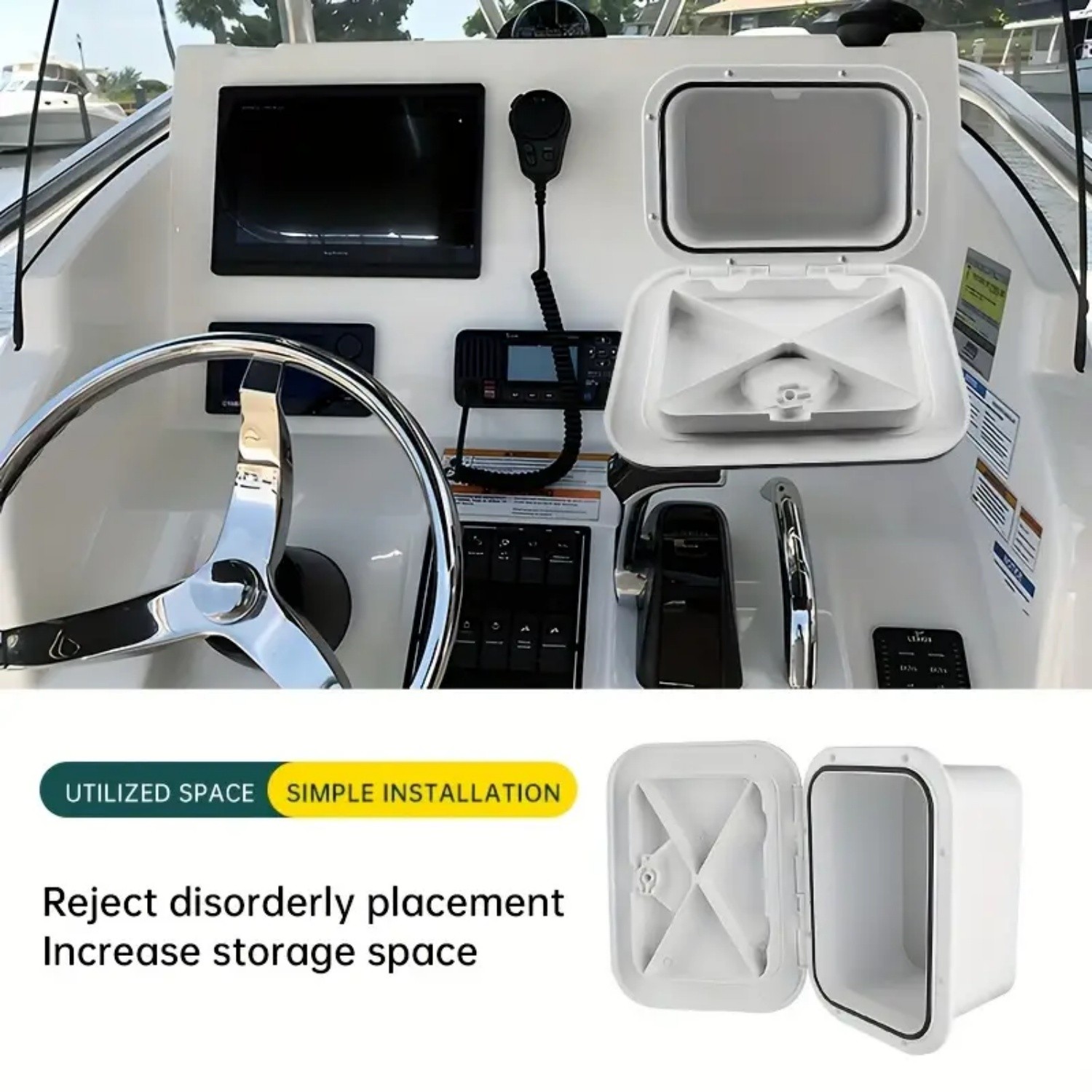 Boat Storage Box, ABS Hard Lockable Fishing Tackle Boxes,White Marine Deck Boxes
