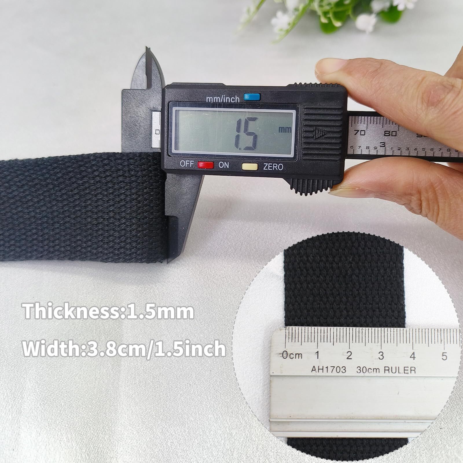 1-1/2 Inch 30Ft Heavy Cotton Webbing Strap Wide Flat Weave Webbing Strap