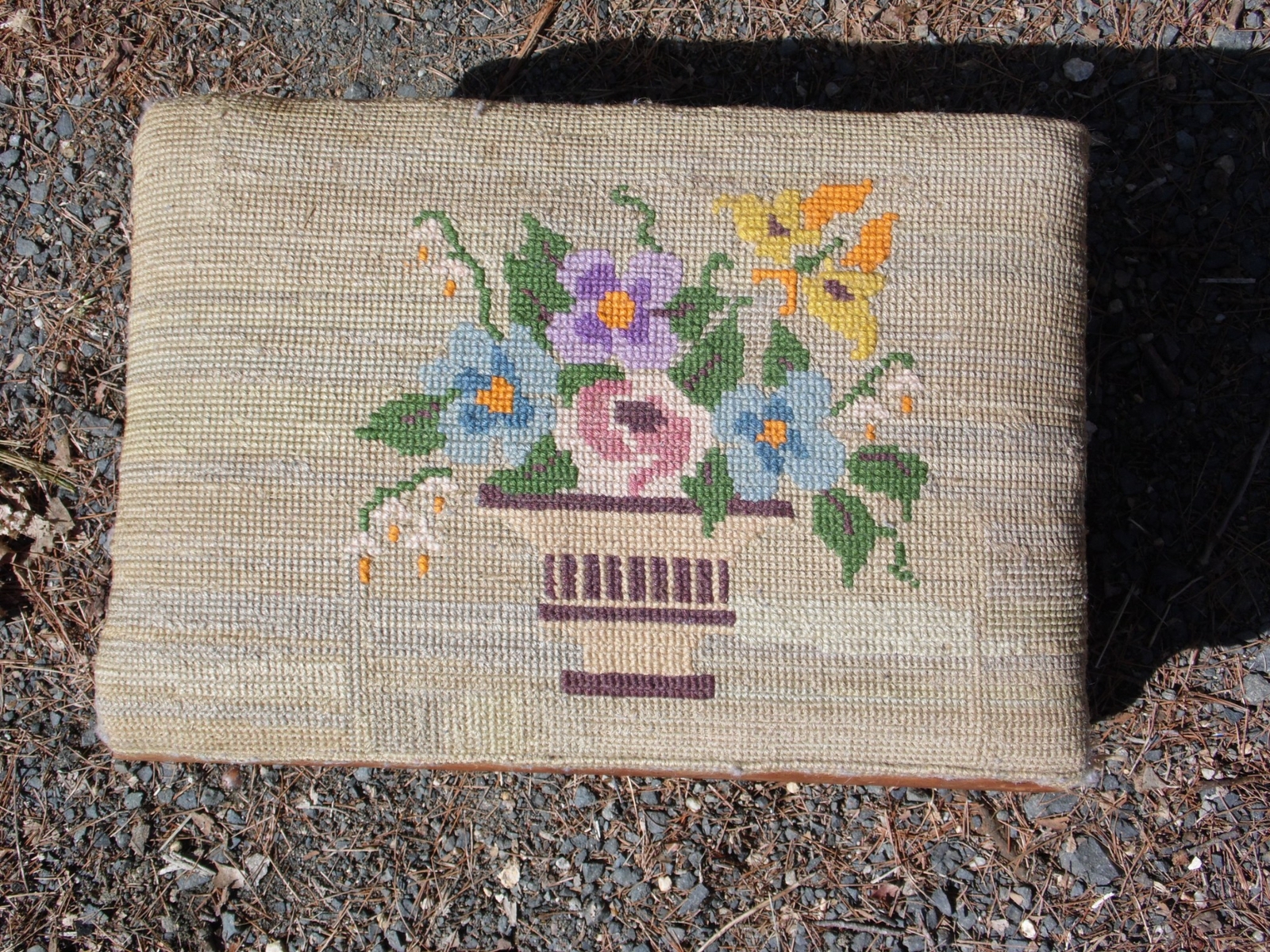 Antique Empire Style Needlepoint Footstool