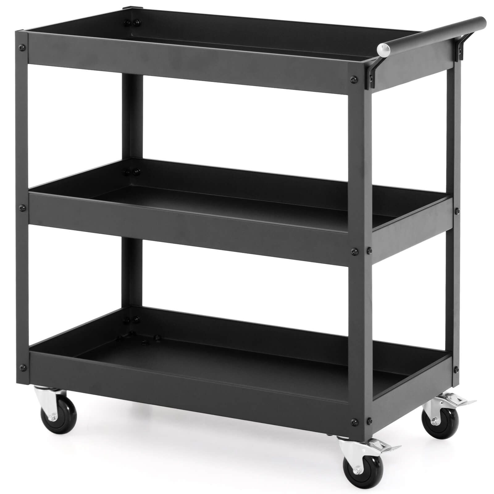 3-Tier Utility Cart Commercial Service Tool Cart w/Lockable Wheels Black