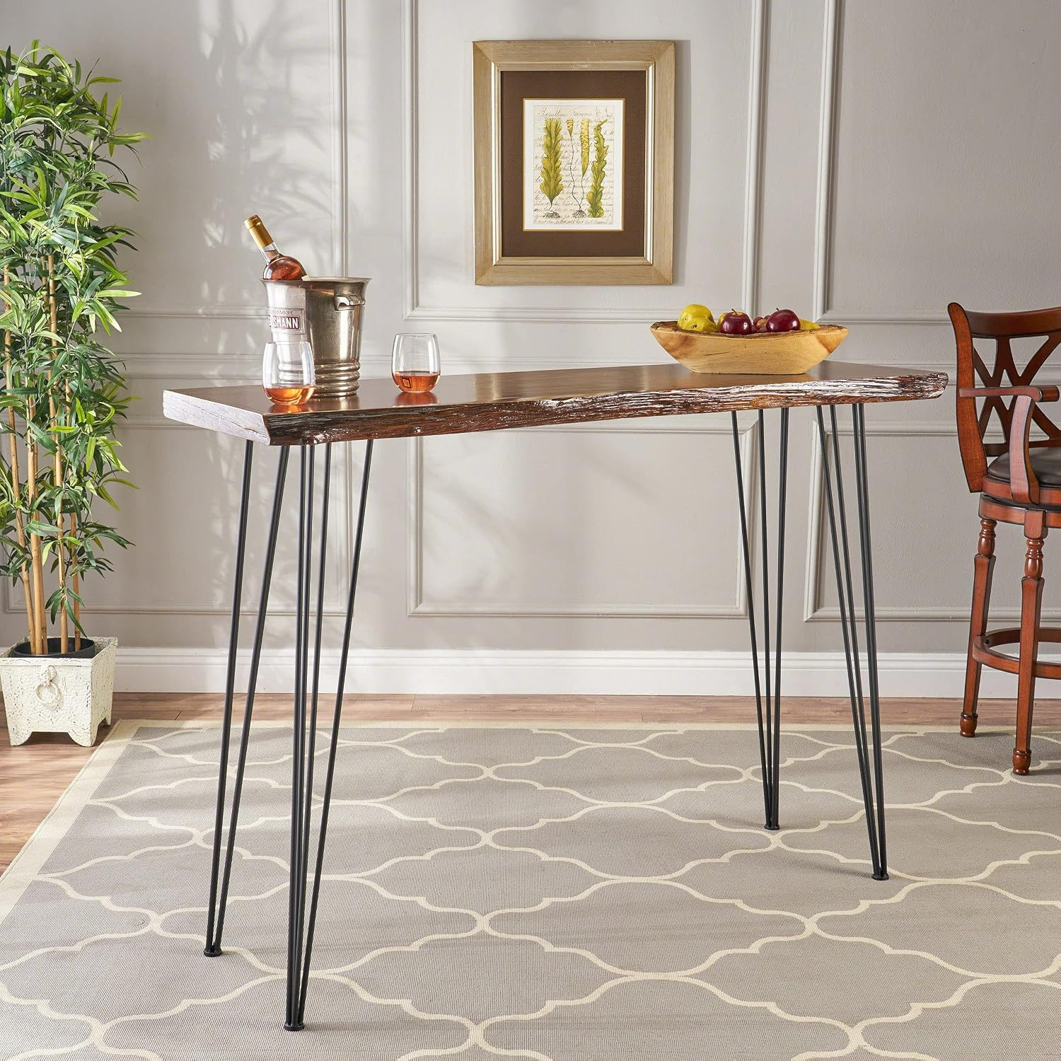 Chana Industrial Faux Live Edge Rectangular Bar Table, Natural / Black