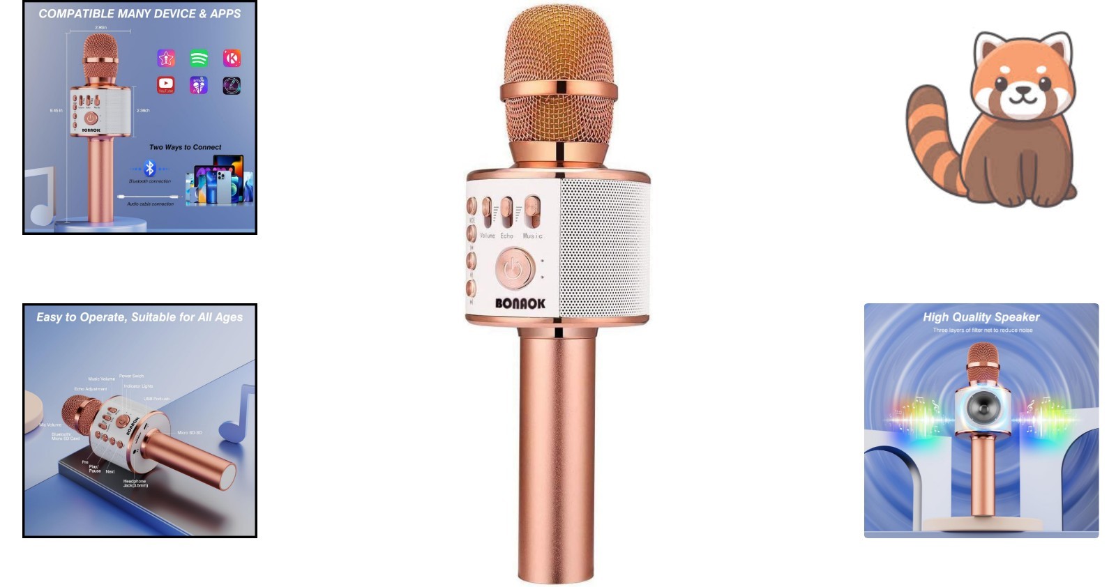 Portable Handheld Karaoke Microphone - Rose Gold with Multi-Device Compatibility