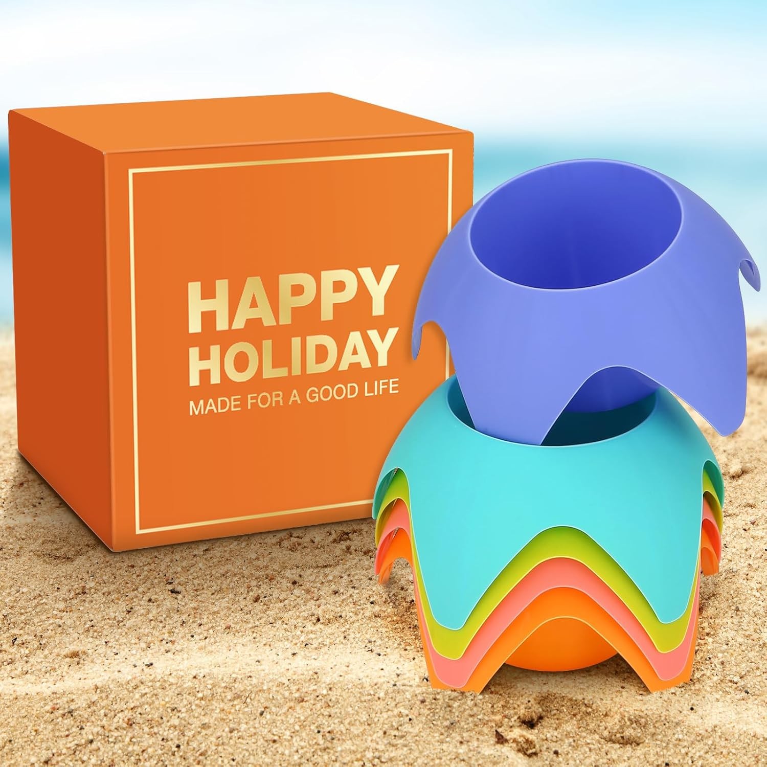 Beach Cup Holders for Sand (7 Pack) | Beach Vacation Essentials Drink Holders,