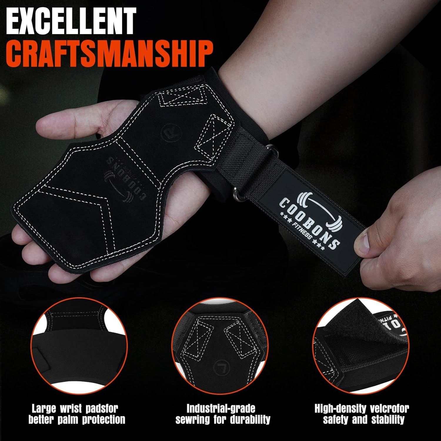 Lifting Wrist Straps for Weightlifting, Double Layer Leather Weight Black