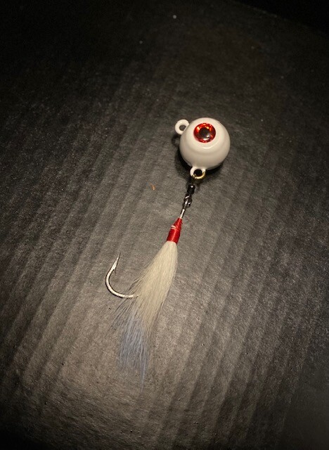 5 White Fluke Balls Flounder Jig from 2oz to 8oz W/3-D Eyes, Swivel & 7/0 Teaser