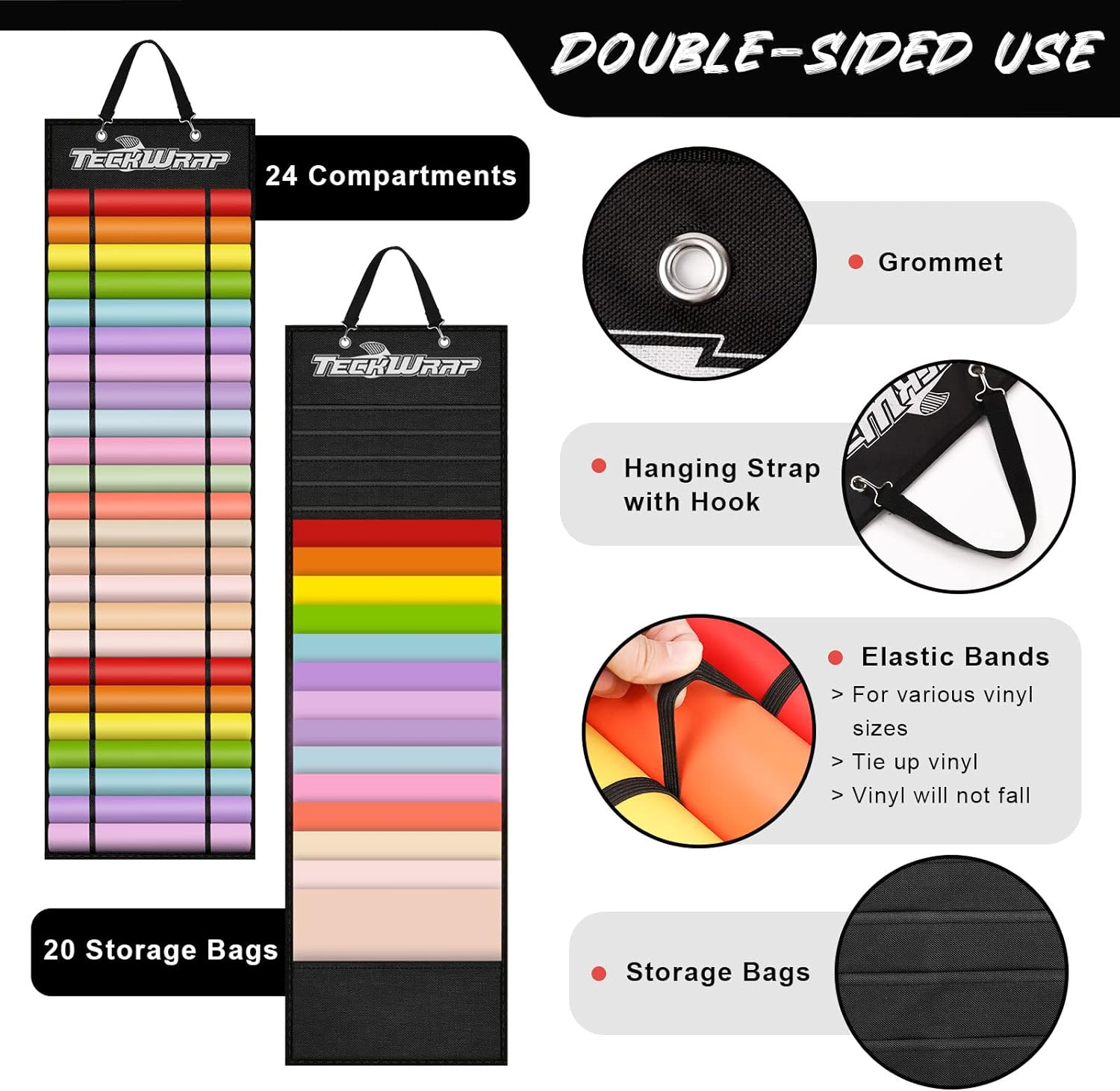 Vinyl Roll Holder, Vinyl Roll Storage Organizer Black Double-Sided Wall-Mount