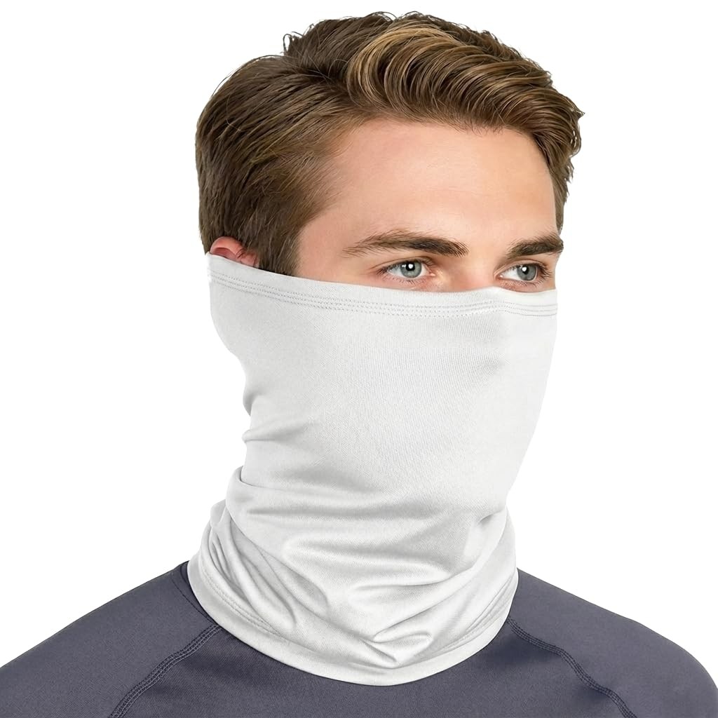UPF 50+ Neck Gaiter – UV Sun Protection Face Mask, Medium_Size, White