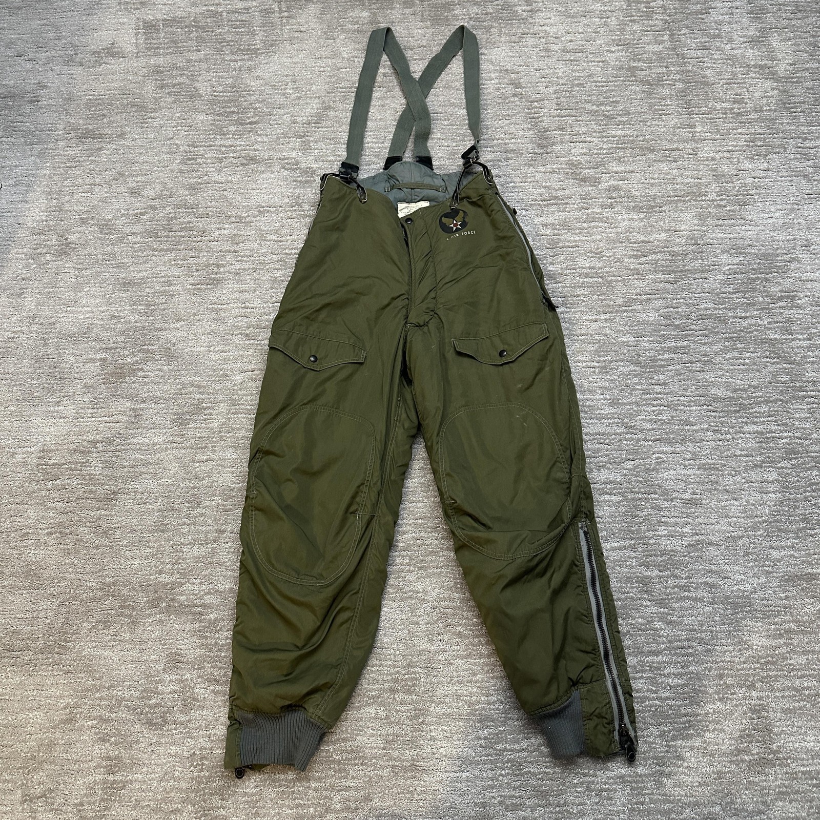 VTG USAF Air Force F-1B Flight Pants Mens 32 Olive Green Zipper Leg 60s
