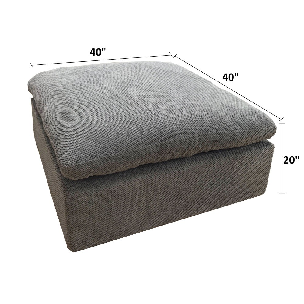 Light Gray Ottoman, Polyester Blend Upholstery, 40x40x20 in, No Setup