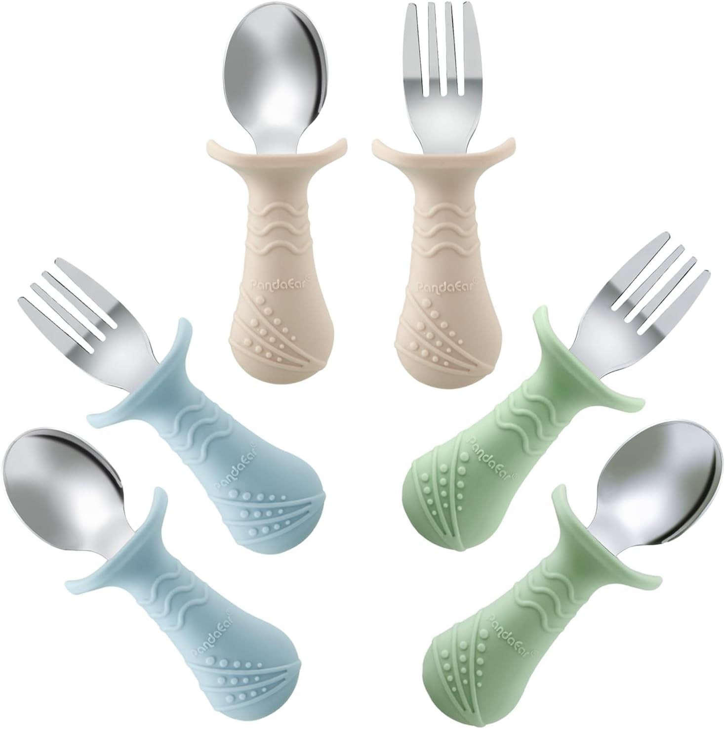 Baby Toddler Fork and Spoon Utensil Set, 6 Pack Silicone Stainless Steel