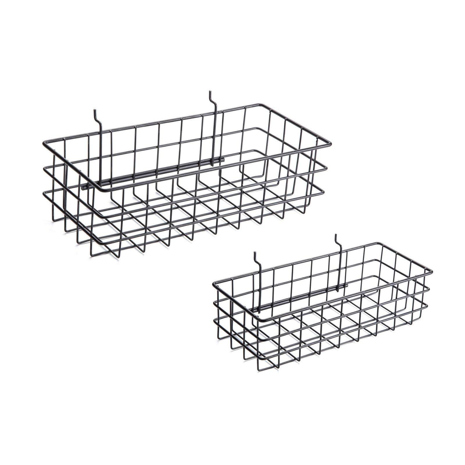 2 PCS Pegboard Baskets Medium Small Black Hooks Organize Tools Garage Storage